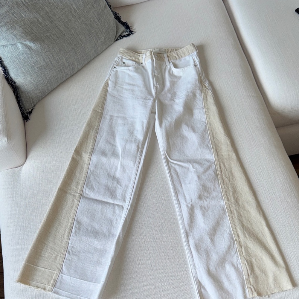 Zara Two-Tone White and Tan Flare Jeans